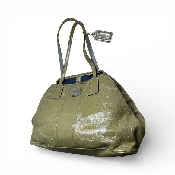 Coach Olive Green Vintage Leather Tote Bag - Picture 6 of 10